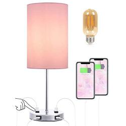 Touch Control Bedside Table Desk Lamp, Acaxin Small End Nighstand Lamps for Bedroom/livingroom - 3-Way Dimmable & 2 USB Charging Ports & 2 -Pins Outlets for Phones and laptops (LED Bulb Included)