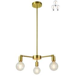 XiNBEi Lighting Chandeliers, 3 Light Brass Pendant Lighting with LED Bulbs for Kitchen & Dining Room XB-C1211-3-SB