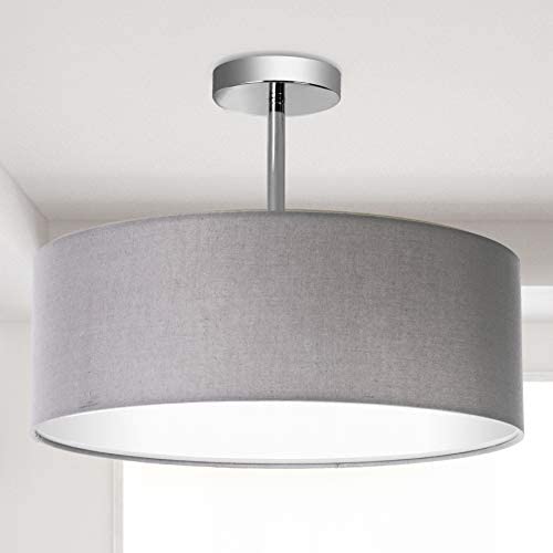 Modern Ceiling Light, 18'' Classic 3-Light Drum Pendant Chandelier, Grey Drum Shade, Round Frosted Acrylic Diffuser, Lamps for Living Room