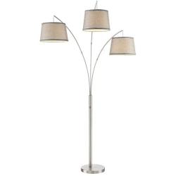 Kira Home Akira 78.5'' Modern 3-Light Arc Floor Lamp with 3-Way Switch, Gray Burlap Shades + Brushed Nickel Finish