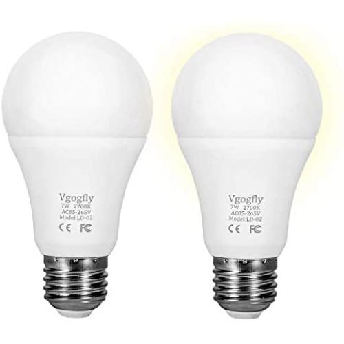 Sensor Lights Bulb Dusk to Dawn LED Light Bulbs Smart Lighting Lamp 7W E26/E27 Automatic On/Off, Indoor/Outdoor Yard Porch Patio Garage Garden (Warm White, 2 Pack)