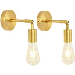 BAODEN 1 Light Brushed Brass Bathroom Wall Sconce Set of 2 Vintage Industrial Wall Lamp Pole Wall Mount Lighting Fixture（Gold Color）