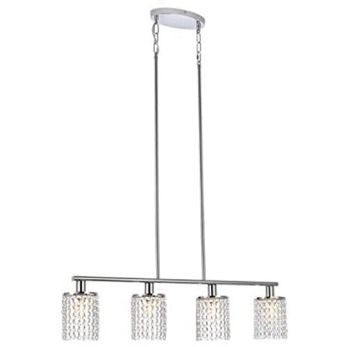 Luburs Modern 4-Light Crystal Chandelier Kitchen Island Light, Crystal Dining Room Chandelier Lighting ,Table Pendant Light Fixture Adjustable Hanging Height ,Chrome Finished ETL Listed