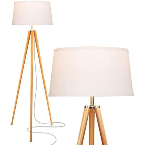 Brightech Emma Tripod Floor Lamp – Mid Century Modern Standing Light for Contemporary Living Rooms - Tall Survey Lamp with Wood Legs Matches Trendy Boho & Vintage Bedrooms - with LED Bulb