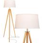 Brightech Emma Tripod Floor Lamp – Mid Century Modern Standing Light for Contemporary Living Rooms - Tall Survey Lamp with Wood Legs Matches Trendy Boho & Vintage Bedrooms - with LED Bulb