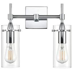 Effimero Chrome Bathroom Vanity 2 Light Fixture - Modern Over Mirror Lighting with Clear Glass Shades