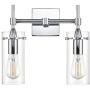 Effimero Chrome Bathroom Vanity 2 Light Fixture - Modern Over Mirror Lighting with Clear Glass Shades