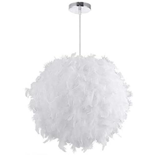 Ccoco Pendant Light Shade, Ceiling Lamp Shade Spherical Feather High Light Romantic Hanging Transparency Soft Lighting E27 Lamp Holder Ceiling Chandelier, for Bedroom Living Room Christmas