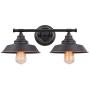 Industrial Wall Light Fixture Farmhouse Rustic Wall Sconce, Vintage Wall Mounted Vanity Light for Bathroom, Bedroom, Living Room, Kitchen, Black Metal Shade (2-Light)