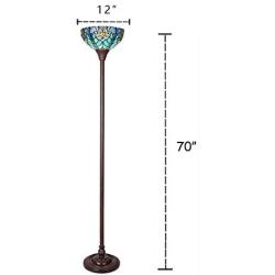 Cotoss Tiffany Style Floor Light, Torchiere Floor Lamp, 70 Inch Tall Tiffany Pole Lamp, Victorian Stained Glass Floor Lamps, Standing Lamp, Leaded Glass Floor Lamp for Living Room