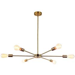 CLAIRDAI Sputnik Chandeliers 6 Lights Pendant Lighting Modern Chandelier Gold Industrial Vintage Ceiling Light Fixtures for Kitchen Dining Room Living Room