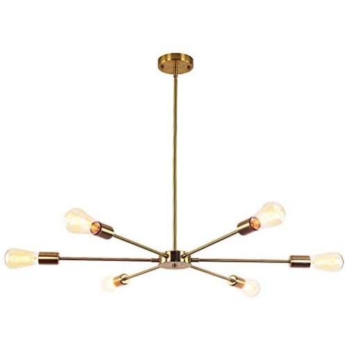 CLAIRDAI Sputnik Chandeliers 6 Lights Pendant Lighting Modern Chandelier Gold Industrial Vintage Ceiling Light Fixtures for Kitchen Dining Room Living Room