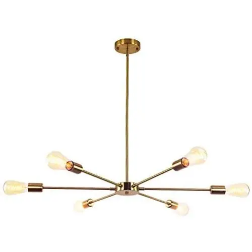 CLAIRDAI Sputnik Chandeliers 6 Lights Pendant Lighting Modern Chandelier Gold Industrial Vintage Ceiling Light Fixtures for Kitchen Dining Room Living Room