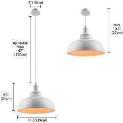 KWOKING Lighting Industrial Pendant Lamp Dome Shade 1 Light Indoor Lighting Simple Barn Light Hanging Lamp for Warehouse Kitchen Island 11.81inch White Finish