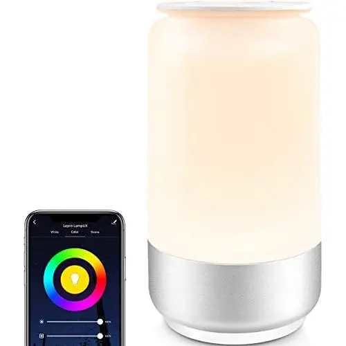 WiFi Smart Table Lamp for Bedrooms, LE LampUX Touch Bedside Lamp Works with Alexa Google Home, Modern Dimmable LED Nightstand Lamp, White & RGB Color Changing Night Light for Kids Room, Living Room