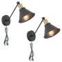 YILYNN Industrial Swing Arm Wall Lights Plug in Cord with on/Off Switch, Vintage Simplicity Black Finish Metal Wall Lamp, Bedside Reading Lamp, Bedroom Wall Sconce, Set of 2