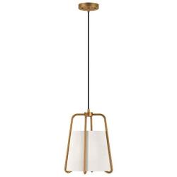 Henn&Hart PD0072 Modern 1-Light Contemporary Style Brass with White Fabric Shade for, Kitchen, Dining, Living Room Pendant, One Size