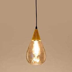 Gladfresit 1-Light Pendant Light with Teardrop Glass Adjustable Nylon Core Contemporary Medium-Ceiling Lights for Kitchen Island Coffee Table Work Area Dining Room(Bulb Not Included)(Amber Color)…