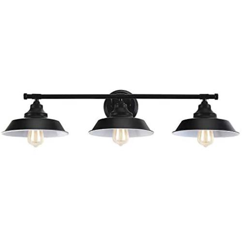 Merbotin Farmhouse Bathroom Vanity Light, Industrial Metal 3- Light Wall Sconces Wall Mount Light Fixture for Bathroom Kitchen Hallway Dressing Table, Black