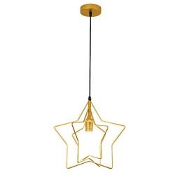 FL-63583 Creative Star Shaped Pendant Lamp, Adjustable Pendant Lights, 1-Light Chandeliers, Wrought Iron Hanging Lamps for Living Room, Dining Room, Bedroom (Brass)