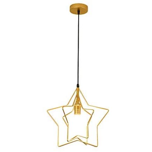 FL-63583 Creative Star Shaped Pendant Lamp, Adjustable Pendant Lights, 1-Light Chandeliers, Wrought Iron Hanging Lamps for Living Room, Dining Room, Bedroom (Brass)