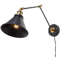 LNC Wall Sconces Swing Arm Plug-in or Hardwire Lamp A02246, Small, Antique Brass and Black Matte Finish