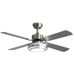 Warmiplanet 52-inch indoor ceiling fan with integrated LED lighting kit and remote control, four reversible white/silver blades, brushed nickel