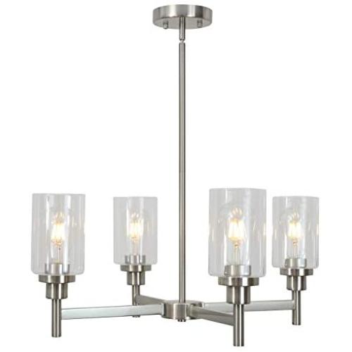 4 Light VINLUZ Modern Chandelier Brushed Nickel Pendant Lighting Clear Glass Shades Contemporary Ceiling Light Fixtures for Dining Room Kitchen Living Room 4 Light VINLUZ Modern Chandelier Brushed Nickel Pendant Lighting Clear Glass Shades Contemporary Ceiling Light Fixtures for Dining Room Kitchen Living Room