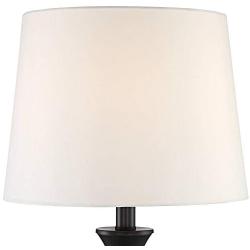 Joyce Modern Table Lamps Set of 2 Black Metal White Linen Tapered Drum Shade for Living Room Bedroom Bedside Nightstand Office Family - 360 Lighting