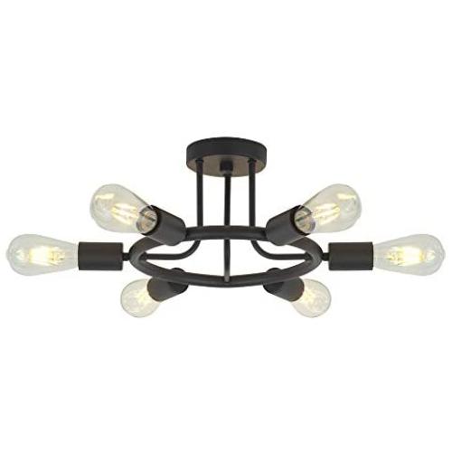 6 Lights Sputnik Chandelier Light Fixtures Modern Chandelier Lighting Black Semi Flush Mount Ceiling Light Rustic Starburst Style Ceiling Lamp for Kitchen Dining Room Foyer Hallway by BONLICHT