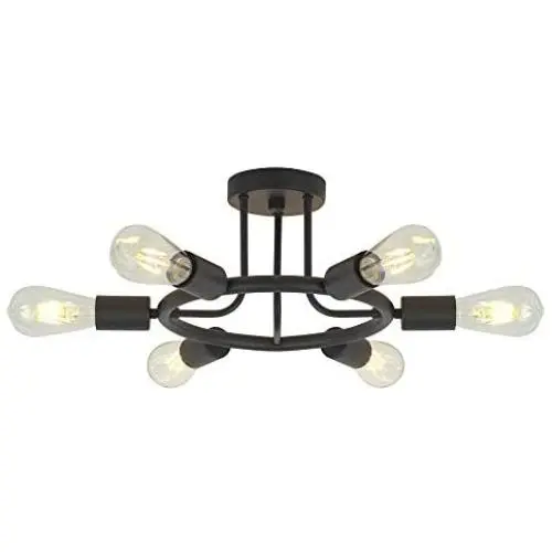 6 Lights Sputnik Chandelier Light Fixtures Modern Chandelier Lighting Black Semi Flush Mount Ceiling Light Rustic Starburst Style Ceiling Lamp for Kitchen Dining Room Foyer Hallway by BONLICHT