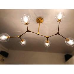 LUOLAX Modern Pendant Light Glass Chandelier with 6 Lights Fixture Hanging Flush Mount