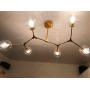 LUOLAX Modern Pendant Light Glass Chandelier with 6 Lights Fixture Hanging Flush Mount