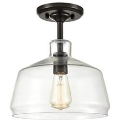 EUL Vintage Metal Glass Ceiling Light 1-Light Kitchen Pendant Lighting,Oil Rubbed Bronze Finish