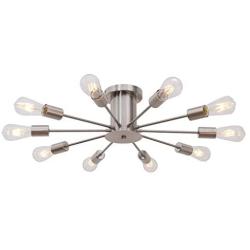 VINLUZ 10 Lights Modern Sputnik Chandelier Brushed Nickel Flush Mount Ceiling Light Contemporary Chandelier for Dining Room Living Room Kitchen