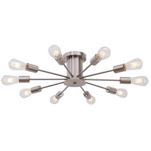 VINLUZ 10 Lights Modern Sputnik Chandelier Brushed Nickel Flush Mount Ceiling Light Contemporary Chandelier for Dining Room Living Room Kitchen
