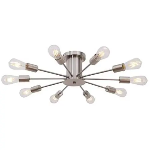 VINLUZ 10 Lights Modern Sputnik Chandelier Brushed Nickel Flush Mount Ceiling Light Contemporary Chandelier for Dining Room Living Room Kitchen