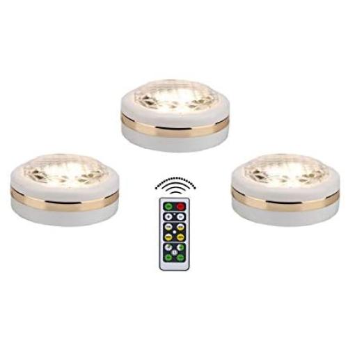 Wireless LED Puck Lights with Remote Control 3 Pack, LED Under Cabinet Lighting, Closet Light, Puck Lights Battery Operated, Under Counter Lighting, Push Lights, Stick On Lights
