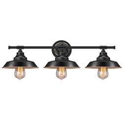 Farmhouse Rustic Style Vintage 3-Lights Vanity Wall Sconce Lighting, Elibbren E26 Base Metal Matte Black Industrial Bathroom Wall Light Fixture for Bathroom Vanity Mirror Cabinets Dressing Table