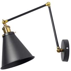 KY LEE Swing Arm Wall Lamp Fixture Swing Arm Angle Adjustable Wall Light Fixture is Black Metal Wall Sconces Vintage Wall Mount Light Sconces Wall Lamp for Bedroom Living Room Kitchen Dining Room