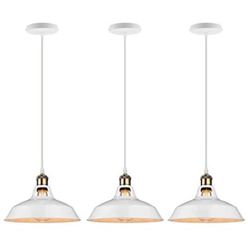 B2ocled Pendant Lighting Retro Pendant Light Industrial Vintage Style 1 Light E26/E27 Based Lamp Shade for The Kitchen, Bedroom, Dining Room, Living Room, Porch (White, 10.63 inch)