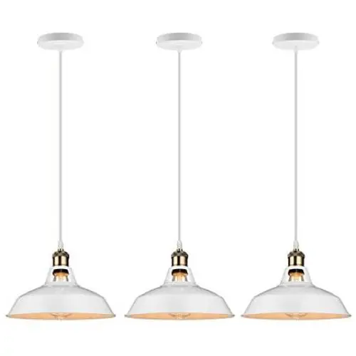 B2ocled Pendant Lighting Retro Pendant Light Industrial Vintage Style 1 Light E26/E27 Based Lamp Shade for The Kitchen, Bedroom, Dining Room, Living Room, Porch (White, 10.63 inch)