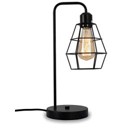 Industrial Table lamp,Black Vintage Edison Desk Light，Farmhouse Desk Lamps, Metal Shade Cage Desk Lamp for Nightstand, Bedside, Office,Bedroom,Living Room