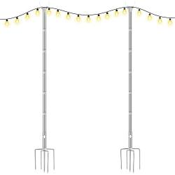 Brillihood Outside String Light Poles, (2X 10ft) Height Adjustable Stainless Steel Pole Stand for Hanging String Lights + Used for Patio, Backyard, Garden, Christmas, Café Wedding Light Décor