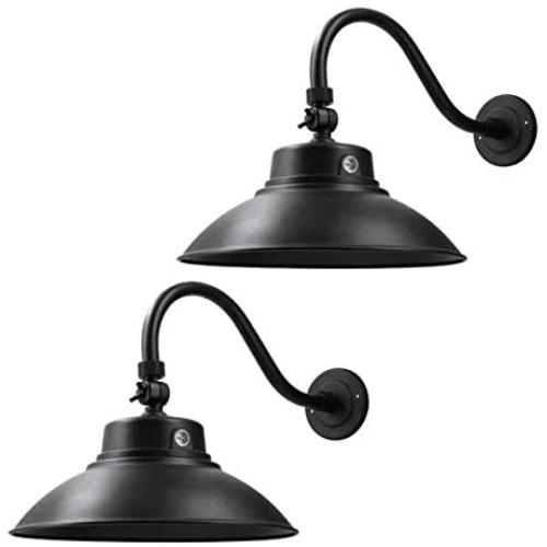 14in. Black LED Gooseneck Barn Light 42W 4000lm Daylight LED Fixture for Indoor/Outdoor Use - Photocell Included - Swivel Head,Energy Star Rated - ETL Listed - Sign Lighting - 5000K Daylight 2pk