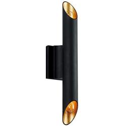 MOTINI 2 Light Wall Sconce in Matte Black and Gold Leaf Finish 16.5 Inch, Mid-Century Modern Up and Down Cylinder Wall Light Fixture for Bathroom Bedroom Vanity Hallway Living Room, Bulb Included