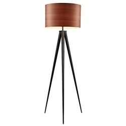 Versanora VN-L00049 Hamilton Modern Tripod Floor Lamp Tall Standing Light Shade Finish for Living Room Reading Bedroom Office, Wood Grain/Black