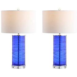 JONATHAN Y JYL4017D-SET2 Cole 27.5'' Modern Fused Glass Cylinder LED Lamp Transitional,Coastal,Glam for Bedroom, Living Room, Office, College Dorm, Coffee Table, Bookcase, Cobalt, 2 Piece