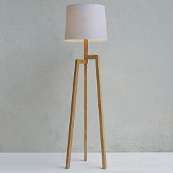 LITFAD Wood Tripod and Fabric Drum Shaded Floor Lamp in Designer Style LED Bedside Nightstand Lamp for Living Room Bedroom Hotel