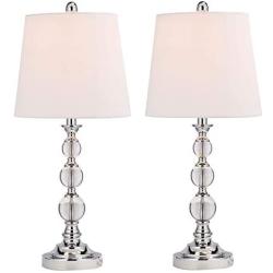 CO-Z Elegant Table Lamps Set of 2, Modern Bedside Light for Living Room Bedroom Accent, 26 Inches Crystal Table Lamp, Clear with White Drum Shade, Glam Stacked Crystal Ball Chrome Metal Base, UL.